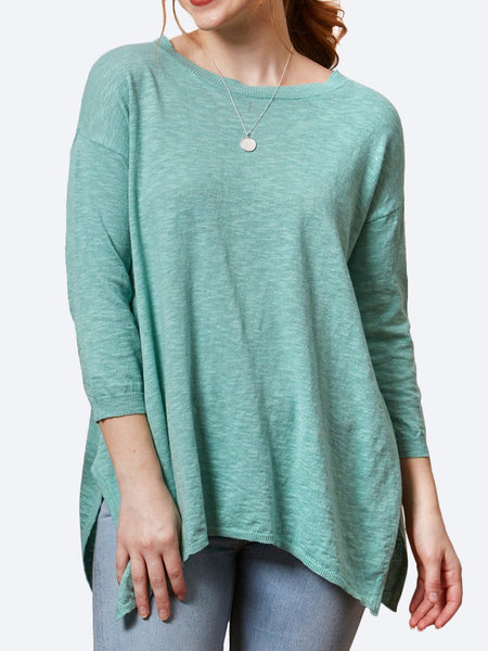 Button Back 3/4 Sleeve Pullover