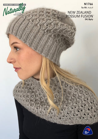 Lace Cowl and Beanie N1766 DK/8ply Leaflet