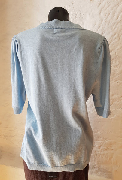 Puff Short Sleeve Vee Neck Pullover