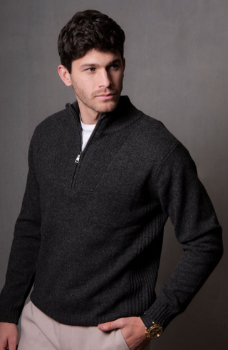 Quarter Zipper Sweater with Rib Side Seams
