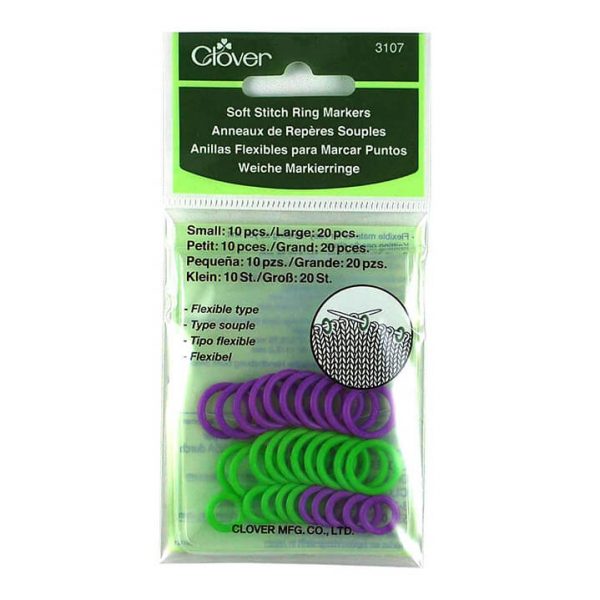 Clover Split Ring Markers For Knitting - 24-Pack, 3 Assorted Colors, One-Touch Locking Stitch Markers