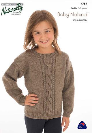 Baby Natural Cable Panel Sweater 4&8 Ply K759