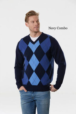 Argyle Vee Neck Pullover Navy Combo